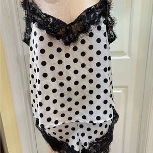 Sexy Polka Dot Lace Trim SHEIN pajama Set
